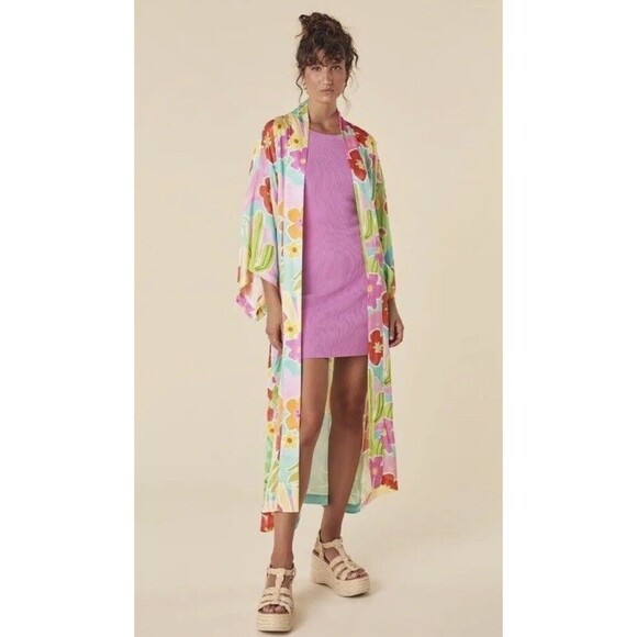 Spell Other - NWT Free People Spell Yellow Multicolor Boho Margi Hour Maxi Kimono Sz M/L $250